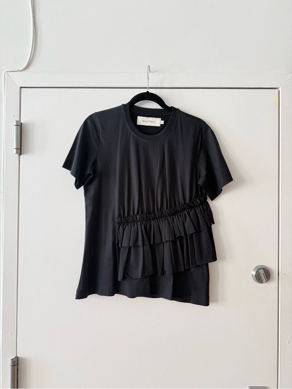 Marques’ Almeida Black Ruffle-Trim Short Sleeve Top